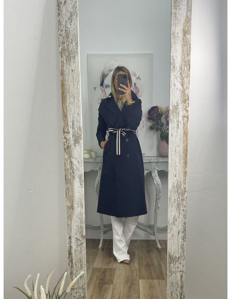 Gabardina azul marino cinturón raya