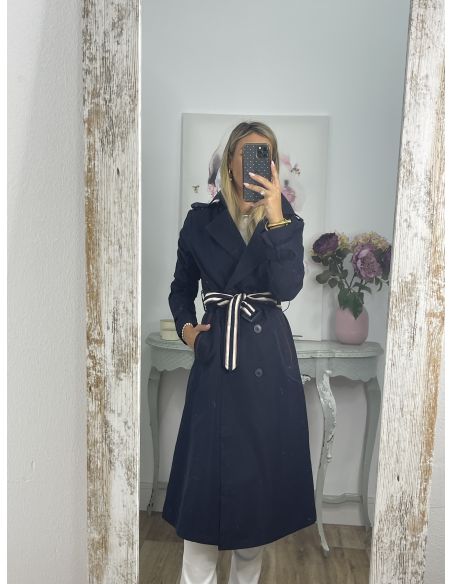 Gabardina azul marino cinturón raya