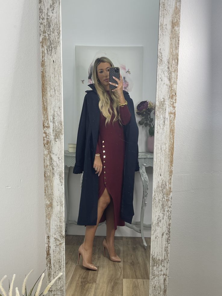 Gabardina azul marino cinturón raya