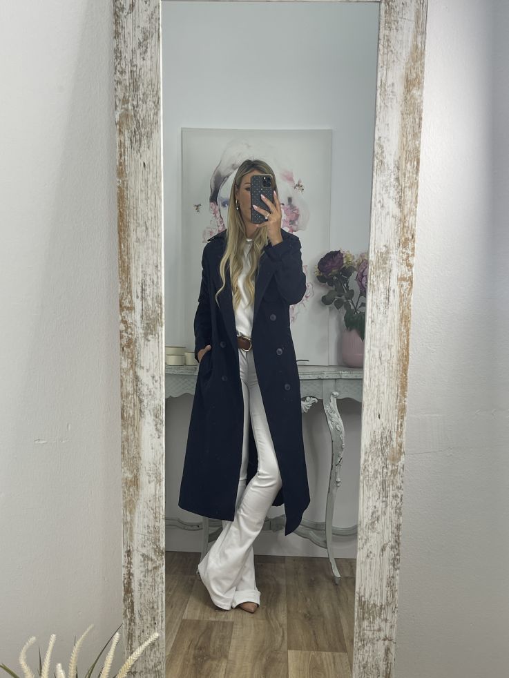 Gabardina azul marino cinturón raya