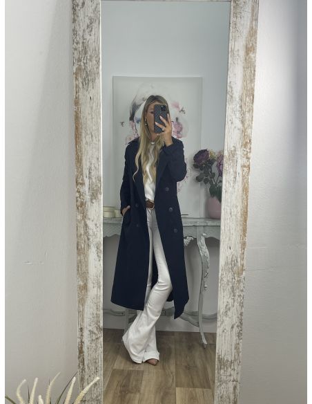 Gabardina azul marino cinturón raya