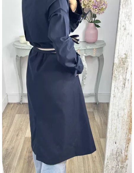 Gabardina azul marino cinturón raya