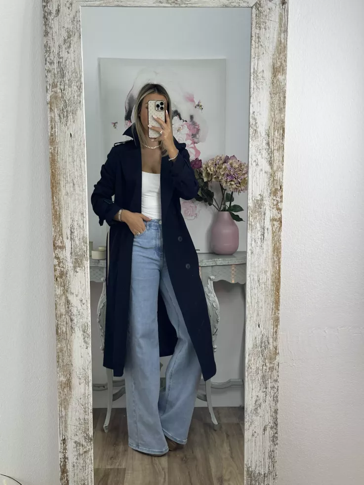 Gabardina azul marino cinturón raya