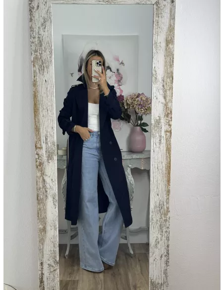 Gabardina azul marino cinturón raya