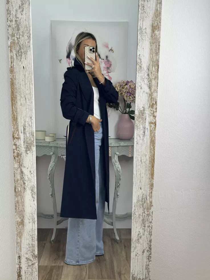 Gabardina azul marino cinturón raya