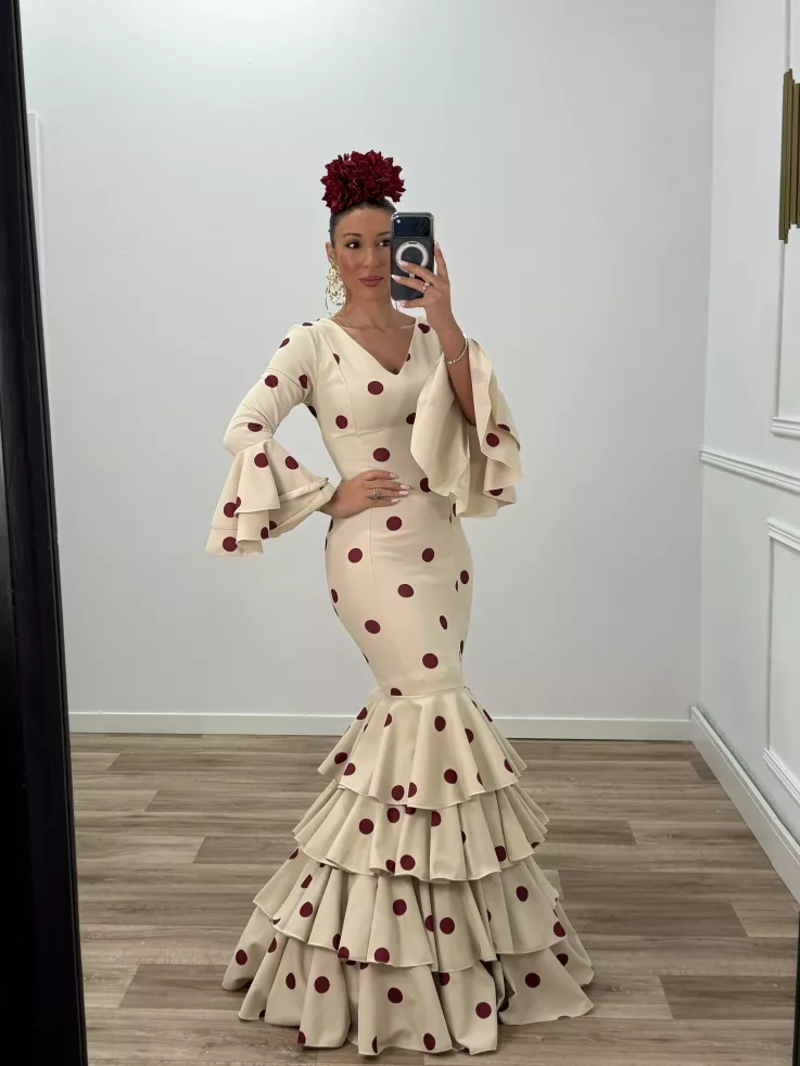 Vestido Sevilla beige lunares caldera