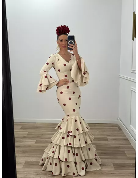 Vestido Sevilla beige lunares caldera
