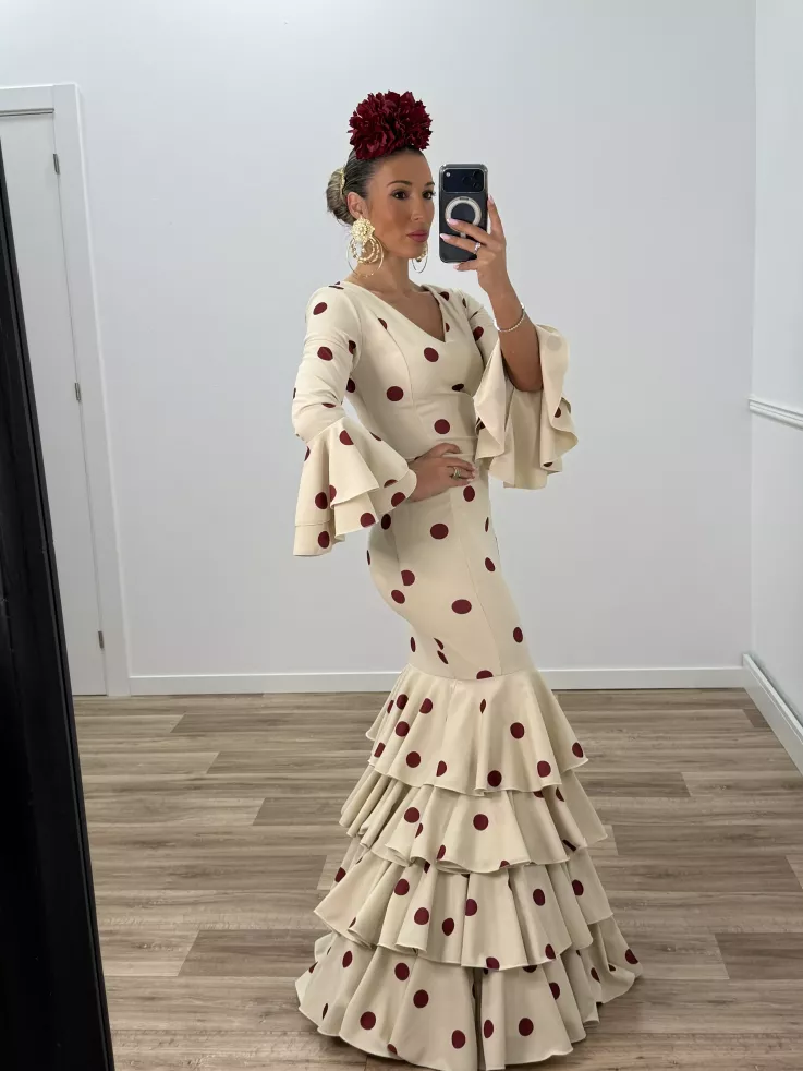Vestido Sevilla beige lunares caldera