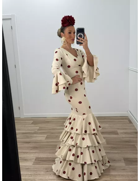 Vestido Sevilla beige lunares caldera