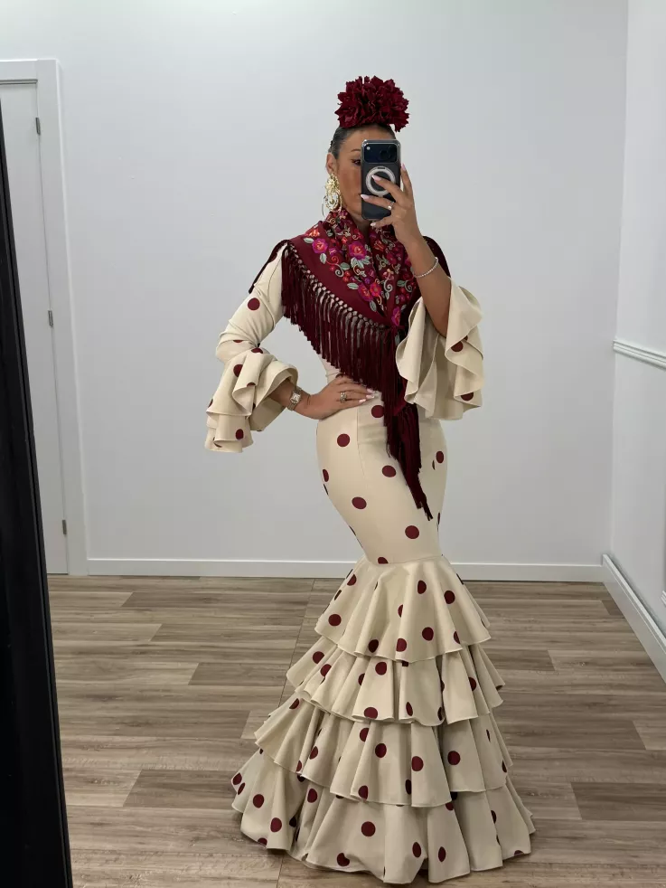 Vestido Sevilla beige lunares caldera