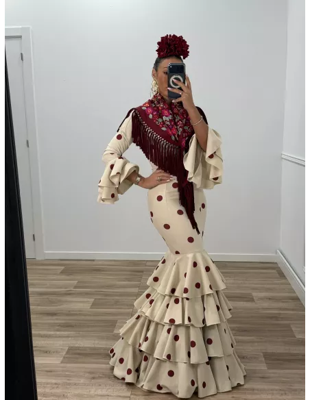 Vestido Sevilla beige lunares caldera