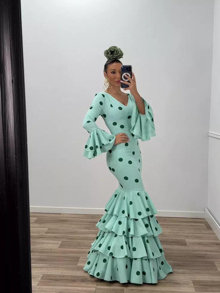 Vestido Sevilla lunares verdeagua