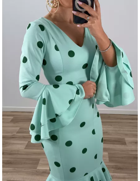Vestido Sevilla lunares verdeagua