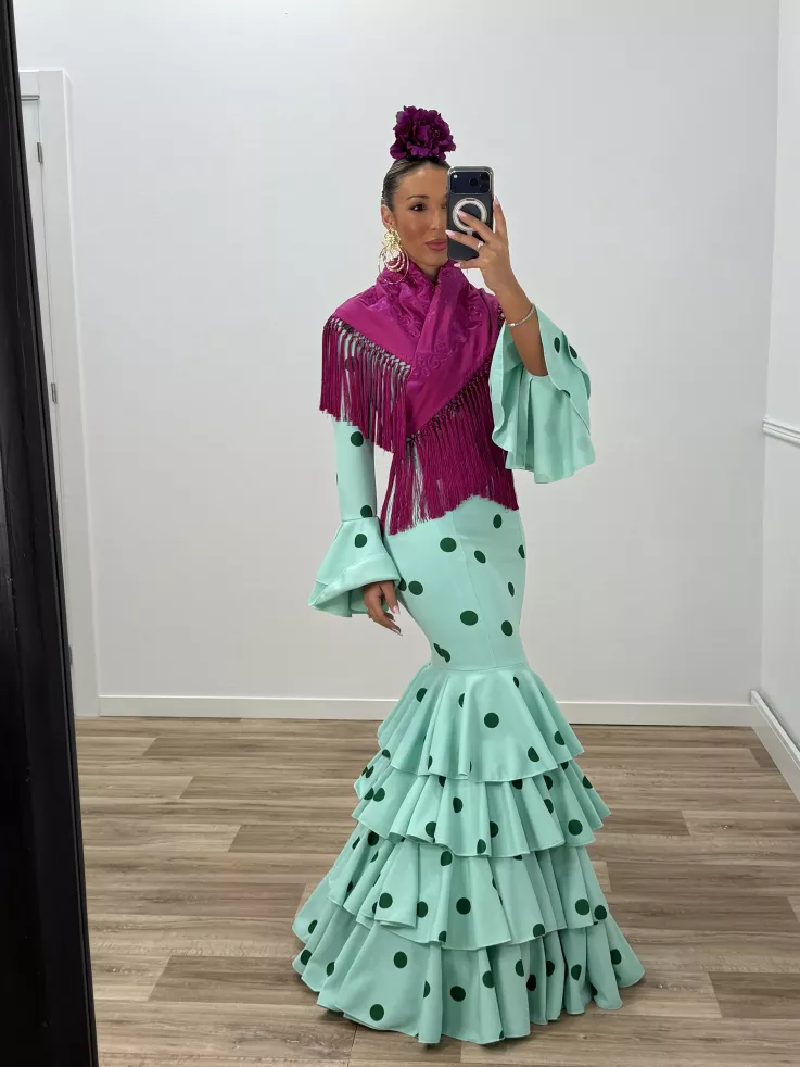 Vestido Sevilla lunares verdeagua