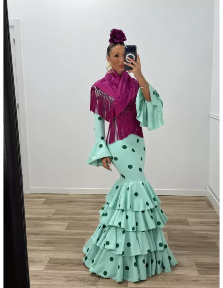 Vestido Sevilla lunares verdeagua