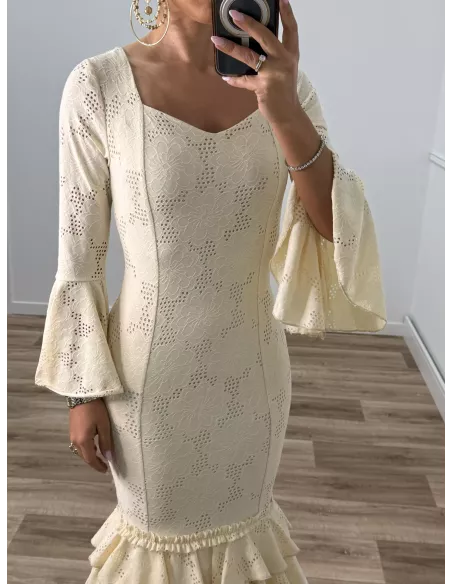 Vestido flamenca perforado beige