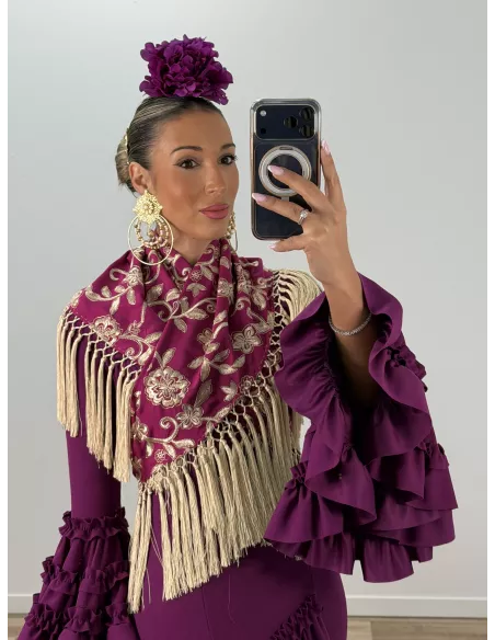 Mantón Rocio bordado buganvilla y beige