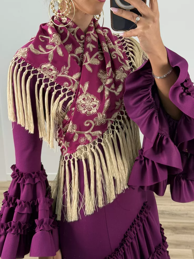 Mantón Rocio bordado buganvilla y beige