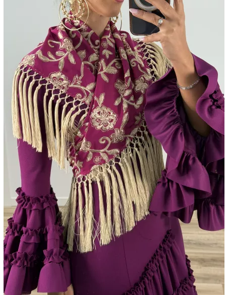 Mantón Rocio bordado buganvilla y beige