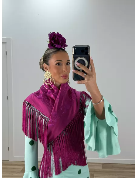 Mantón bordado unicolor buganvilla