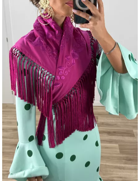 Mantón bordado unicolor buganvilla