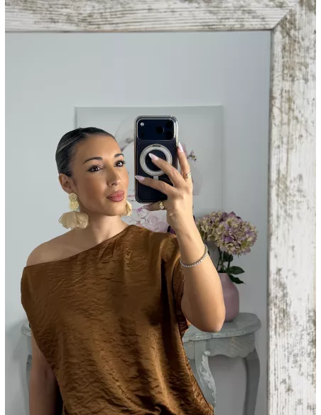 Pendientes monedas y flor beige