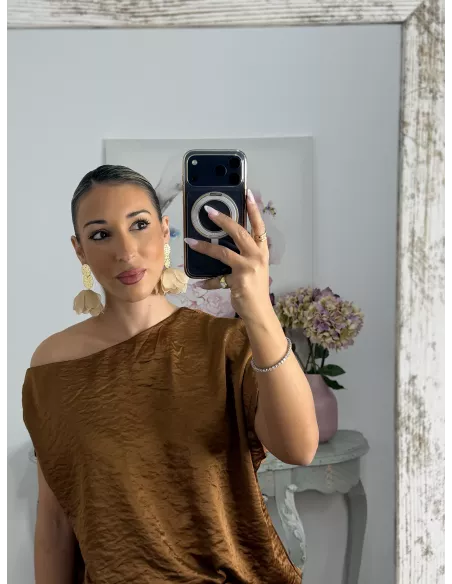 Pendientes monedas y flor beige