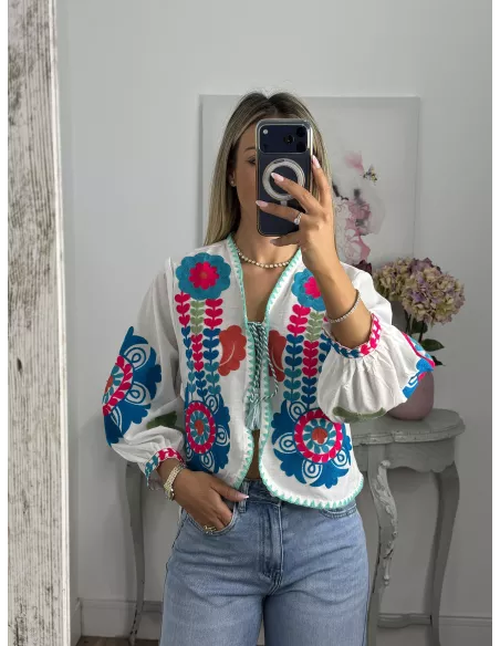 Chaqueta Indian ribete cuello azul