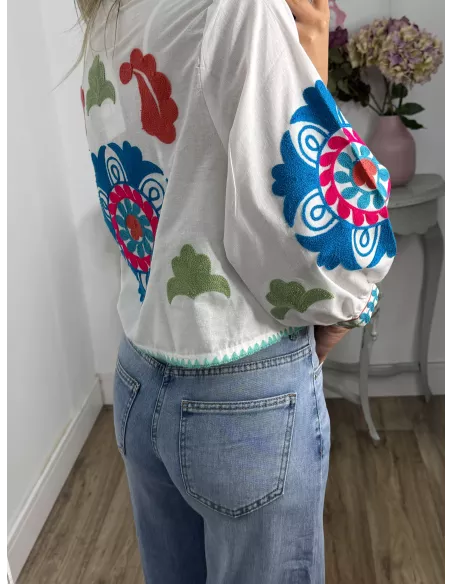 Chaqueta Indian ribete cuello azul