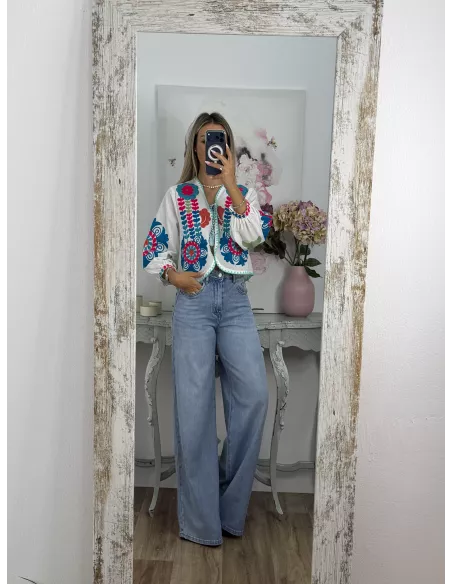 Chaqueta Indian ribete cuello azul