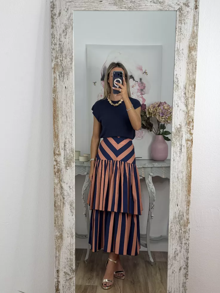 Falda rayas azul y rosa volantes