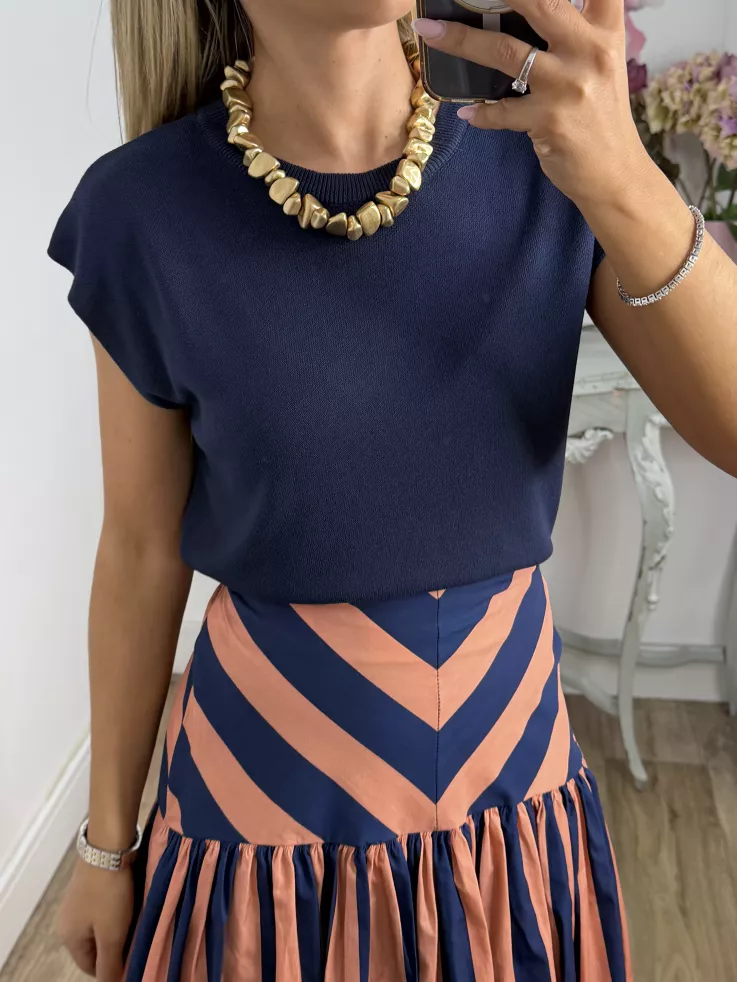 Falda rayas azul y rosa volantes