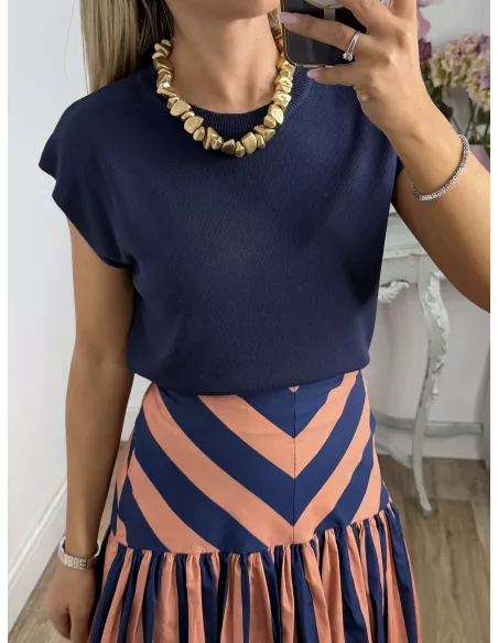 Falda rayas azul y rosa volantes