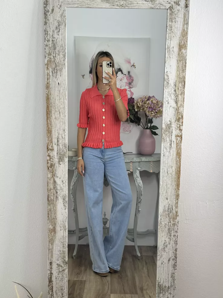 Jersey cuello polo trenzado coral