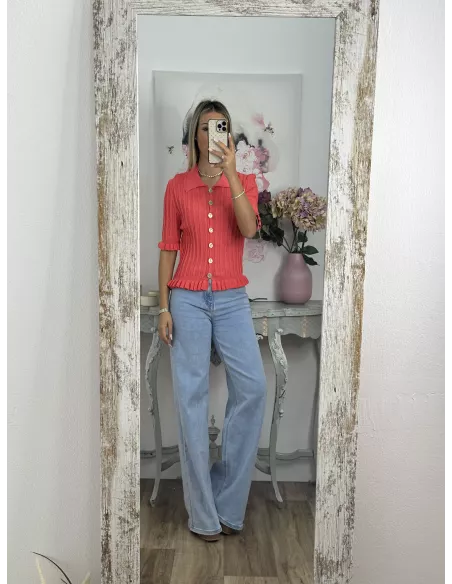 Jersey cuello polo trenzado coral