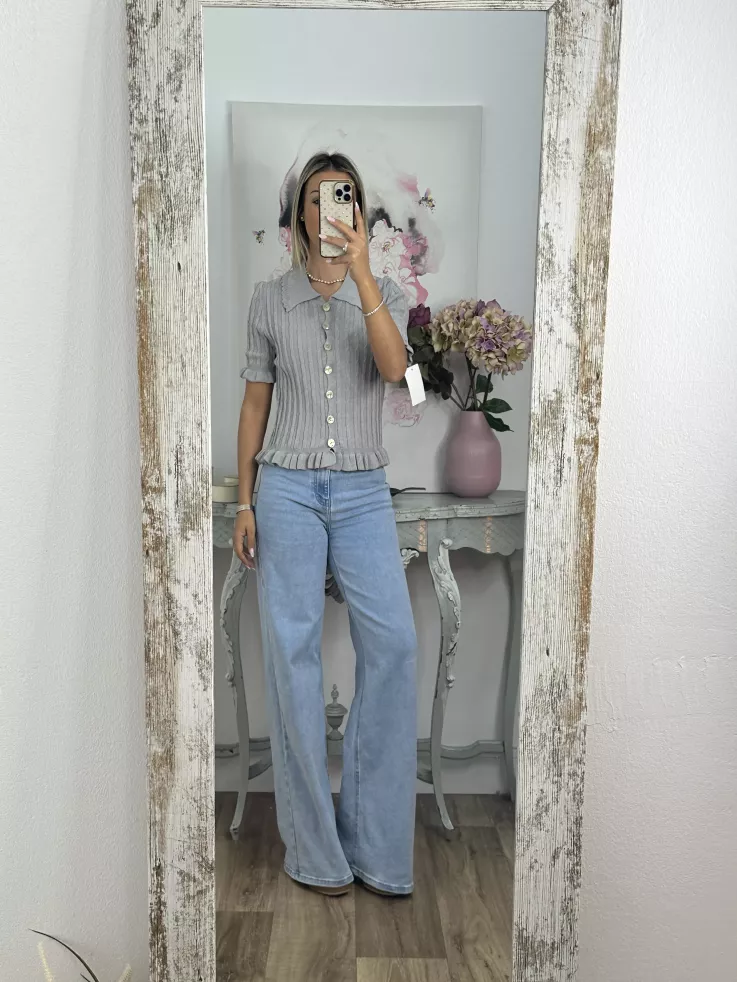 Jersey cuello polo trenzado gris