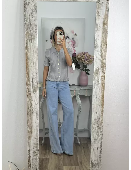 Jersey cuello polo trenzado gris