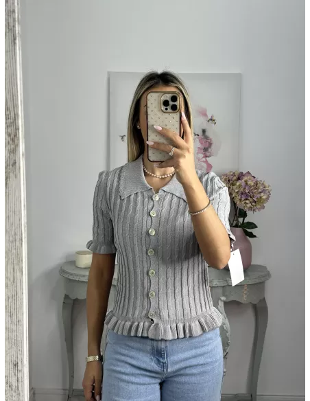 Jersey cuello polo trenzado gris