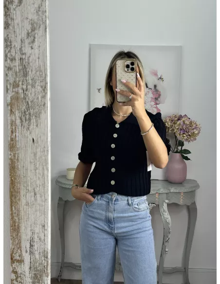 Jersey cuello polo trenzado negro