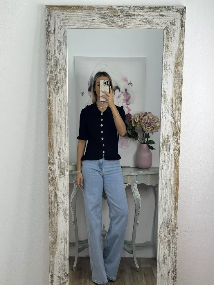 Jersey cuello polo trenzado negro