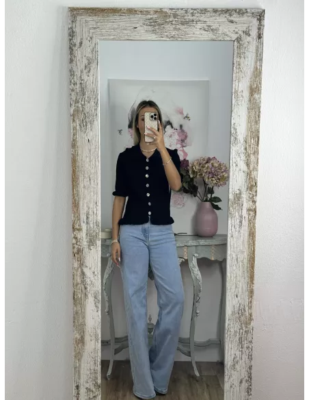 Jersey cuello polo trenzado negro