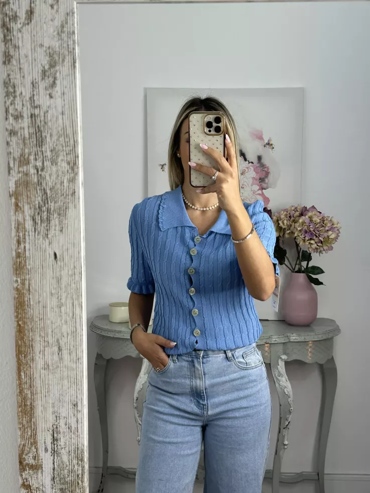 Jersey polo trenzado azul