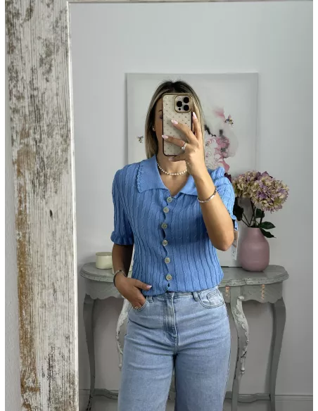 Jersey polo trenzado azul