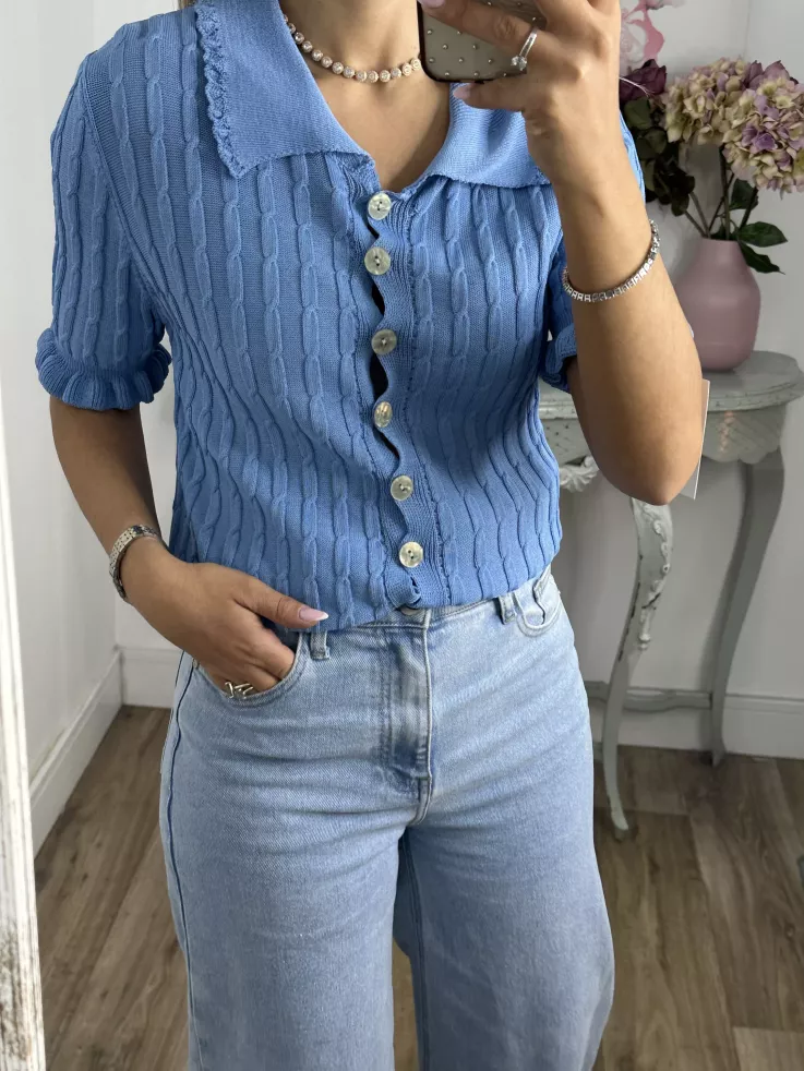 Jersey polo trenzado azul