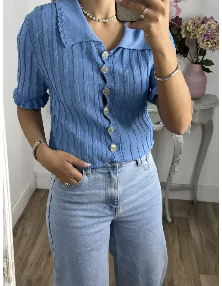 Jersey polo trenzado azul