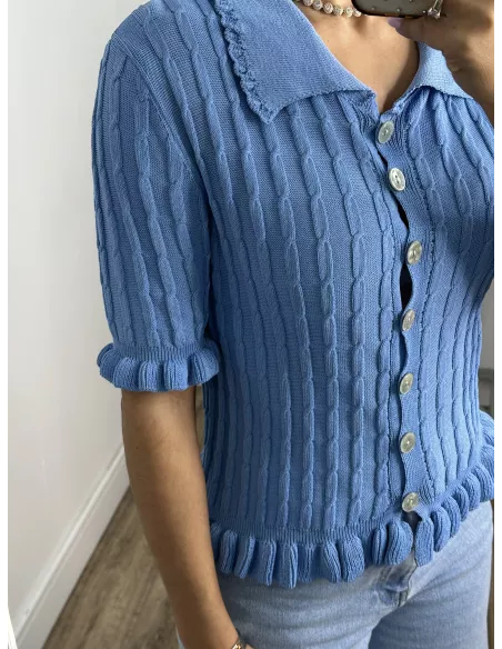 Jersey polo trenzado azul