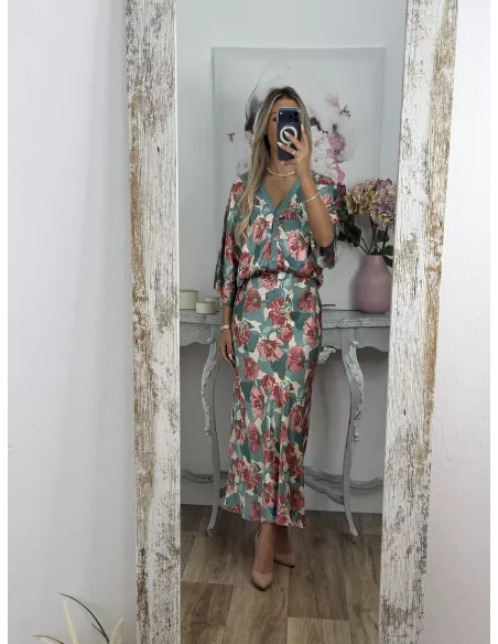 Conjunto Mena flores grandes azul