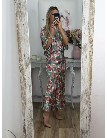 Conjunto Mena flores grandes azul