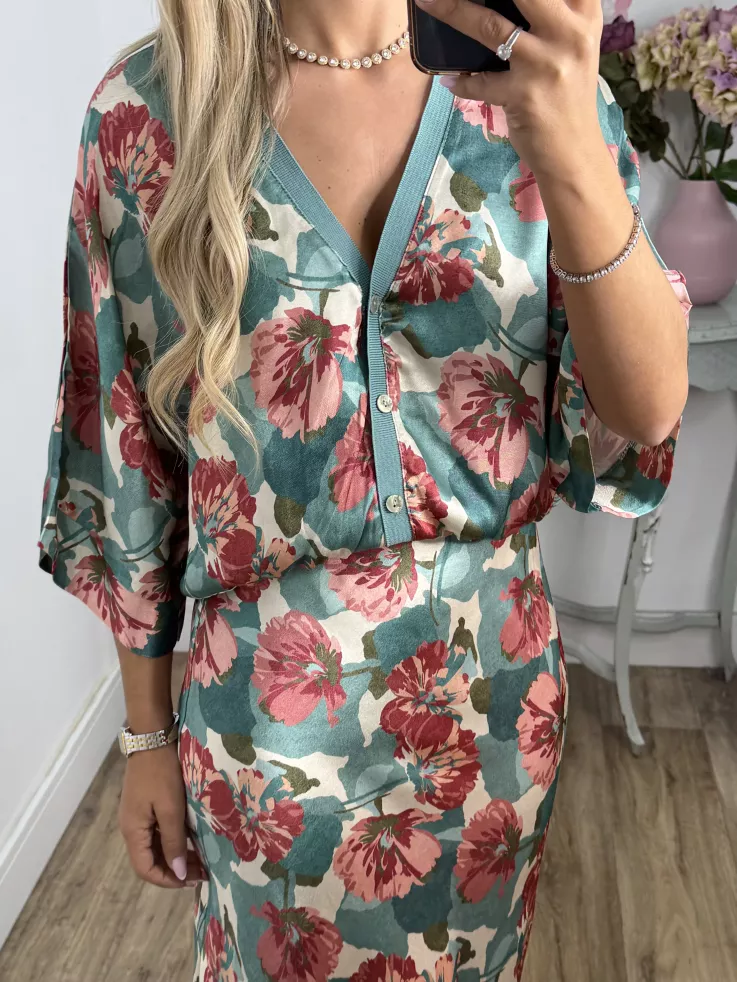 Conjunto Mena flores grandes azul