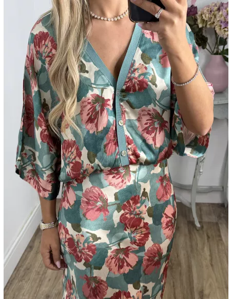 Conjunto Mena flores grandes azul